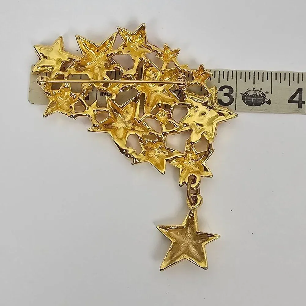 Vintage Shooting Star Cluster Brooch Pin Massive Statement Red Enamel Rhinestone